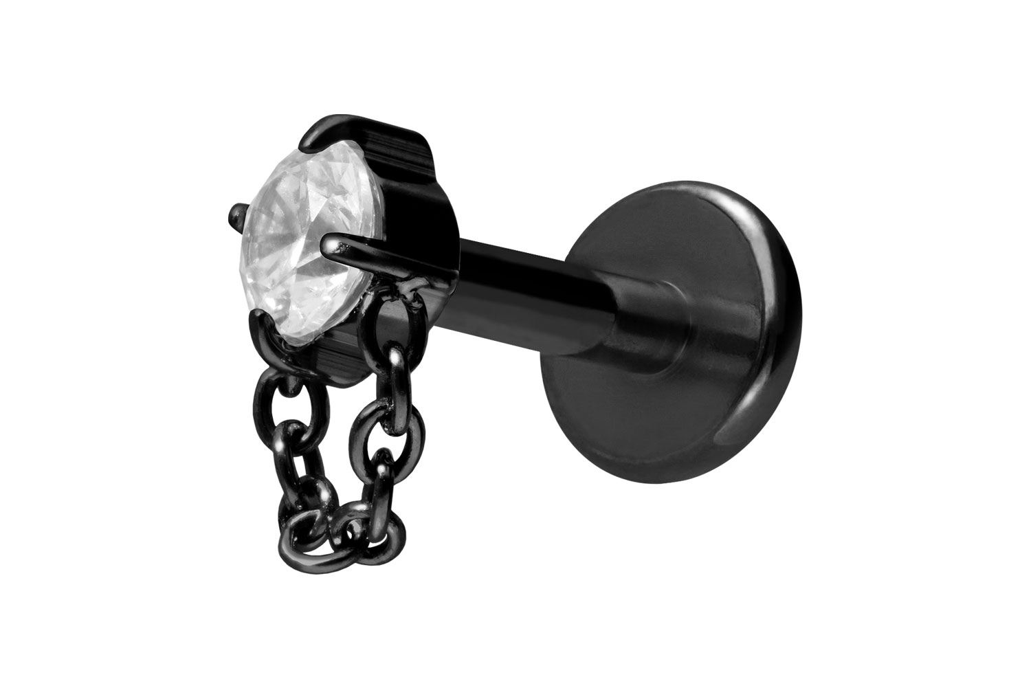 Titan Labret Piercing mit Innengewinde KRISTALL + KETTE